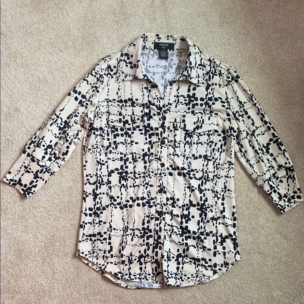 Verve Ami Black and Cream Geometric Blouse